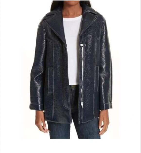 ba&sh Jackets & Blazers - ba&sh Volupia Navy Crinkle Coat Sz S Sz 1